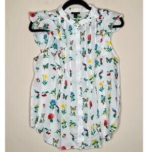 NWT Ann Taylor Sleeveless Floral Butterfly Bird Blouse Size MEDIUM